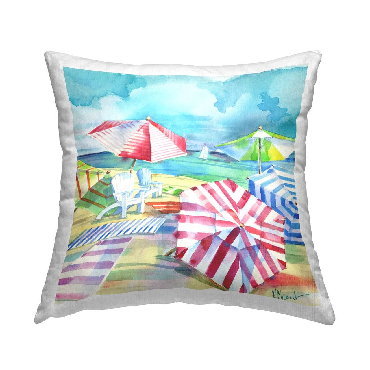 Stupell Industries Various Beach Umbrellas Coastal Summer Shore Throw Pillow, 18" x 18"
